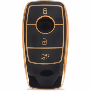 Leather and TPU car key cover compatible with Mercedes-Benz GL Series S-Class C-Class M-Class Smart, black