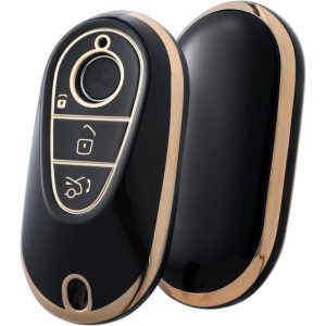 غطاء مفتاح مرسيدس بنز لفئة C S W206 W223 2020UP، ملحق حماية (حافة ذهبية سوداء)