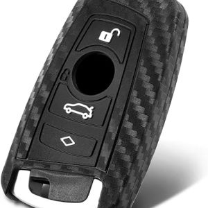 جراب مفتاح فوب من السيليكون بنمط ألياف كربونية ، ريموت ذكي بثلاثة أو أربعة أزرار BMW F30 ، من قطعتين